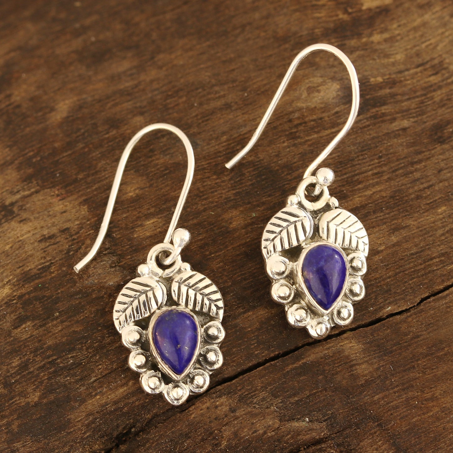 Teardrop Leaves Leaf-Themed Lapis Lazuli Dangle Earrings from india