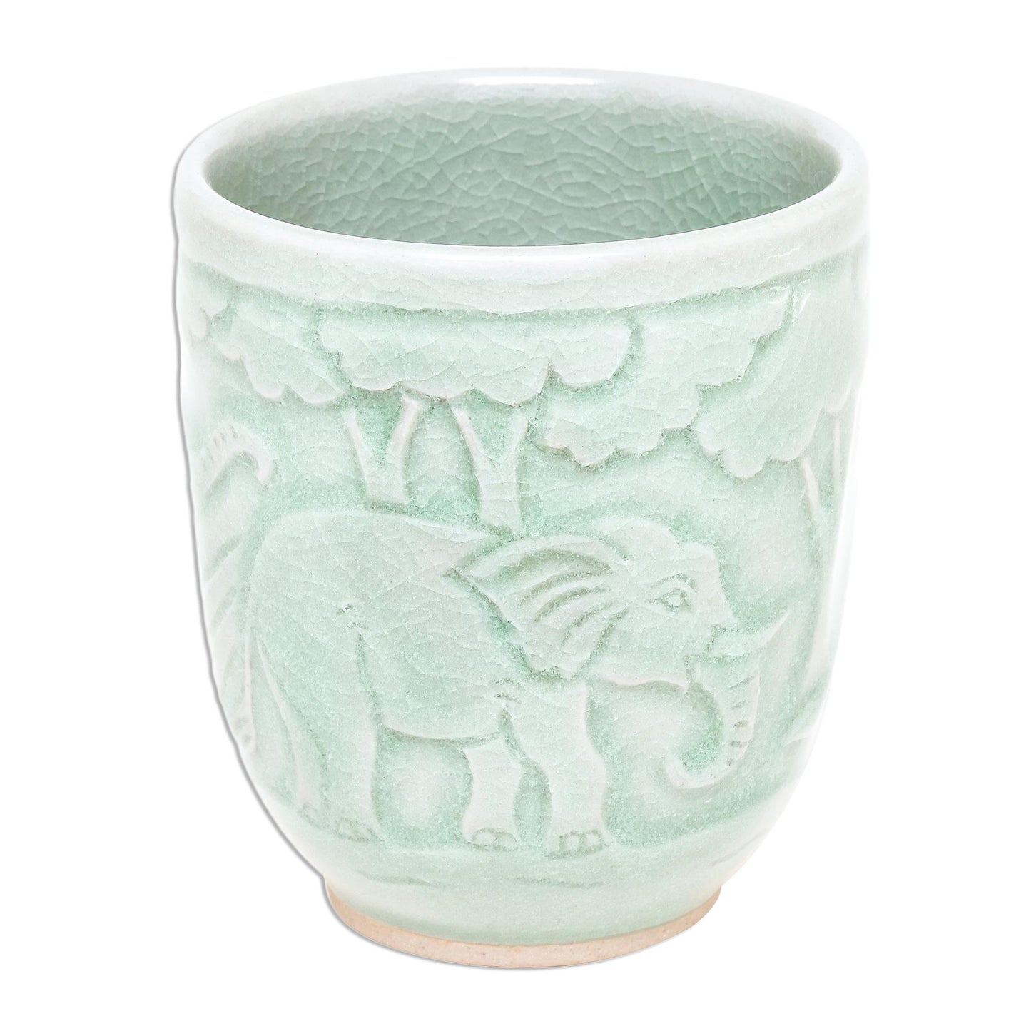 Elephant Forest Elephant-Themed Celadon Ceramic Teacup from Thailand