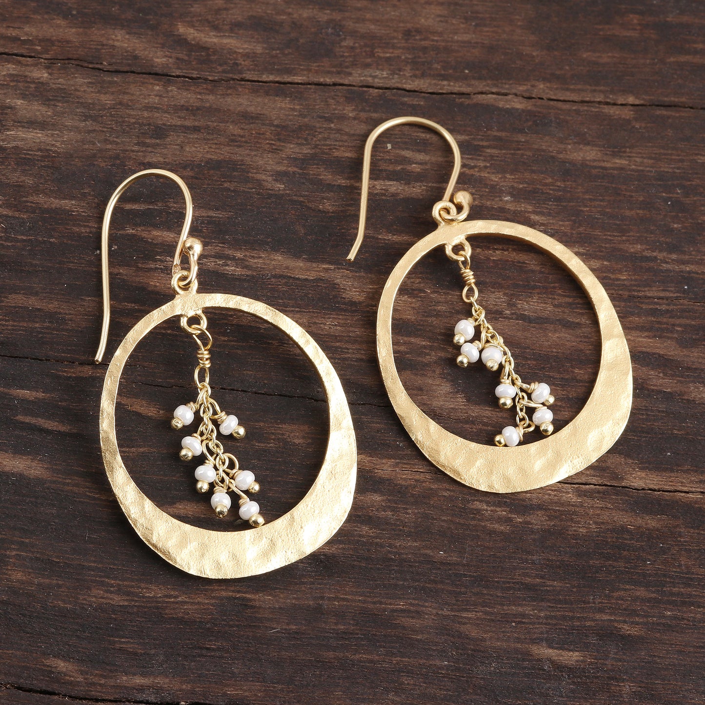 Moon Rain Gold Plated Cultured Pearl Dangle Earrings from India