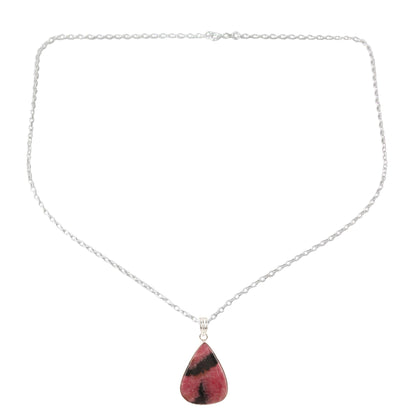 Calming Earth Natural Rhodonite Pendant Necklace from India