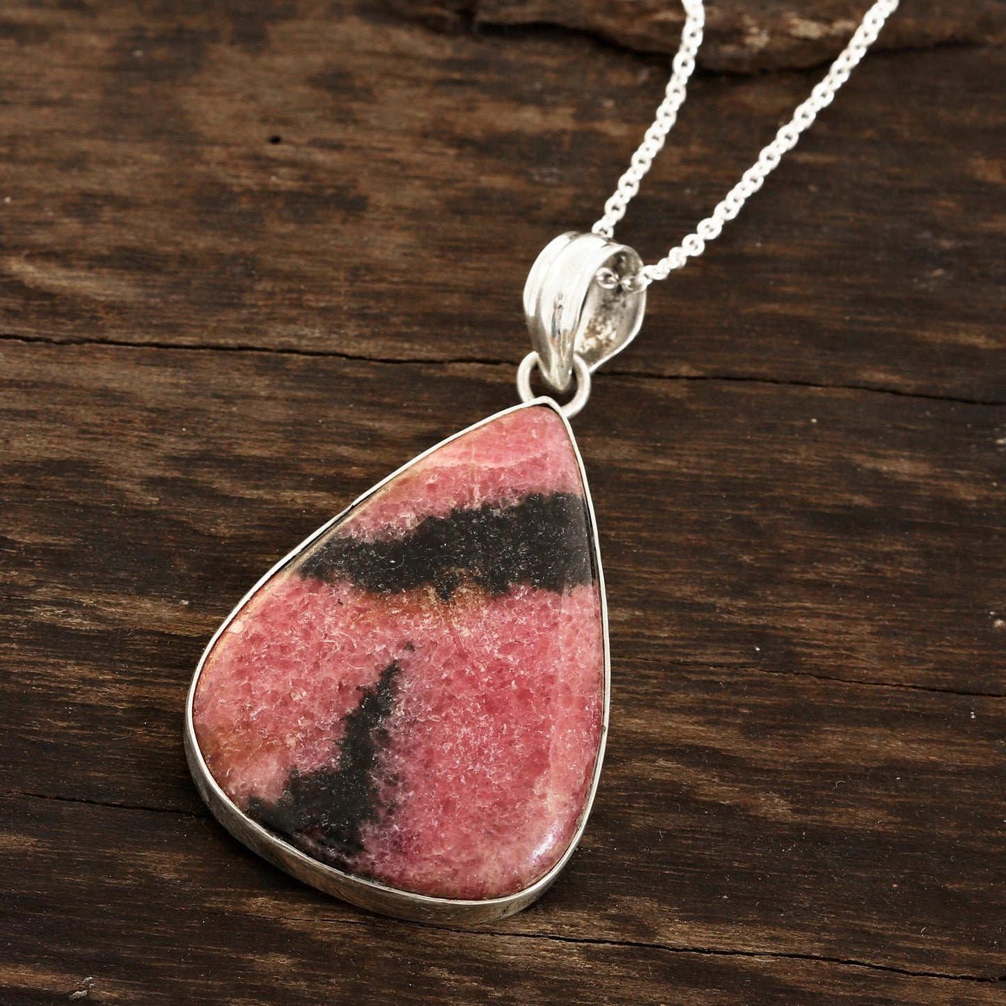 Calming Earth Natural Rhodonite Pendant Necklace from India