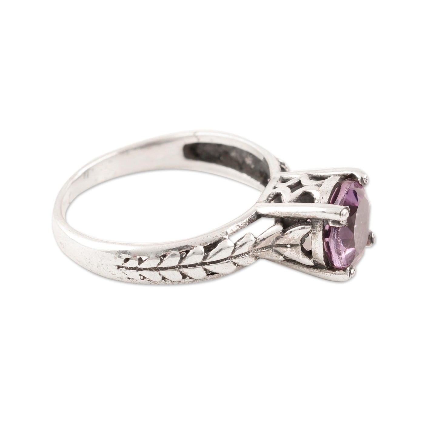 Sparkling Crown Faceted Amethyst Solitaire Ring Crafted in India