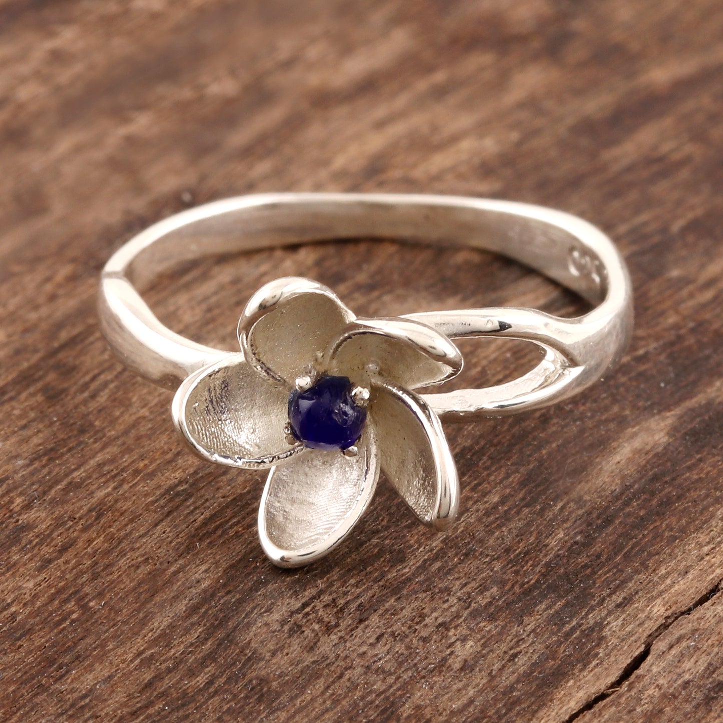 Lapis Flower Floral Lapis Lazuli Cocktail Ring from India