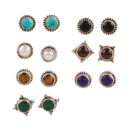 Everyday Pairs Handmade Multi-Gemstone Stud Earrings (Set of 7)