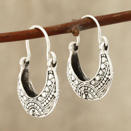 Mystic Cradle Sterling Silver Hoop Earrings Crafted in India