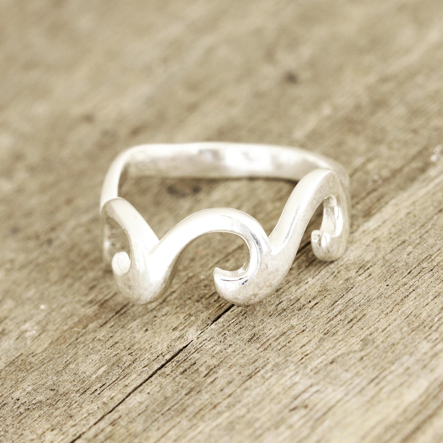 Waves and Style Wave Pattern Sterling Silver Band Ring Crafted in India