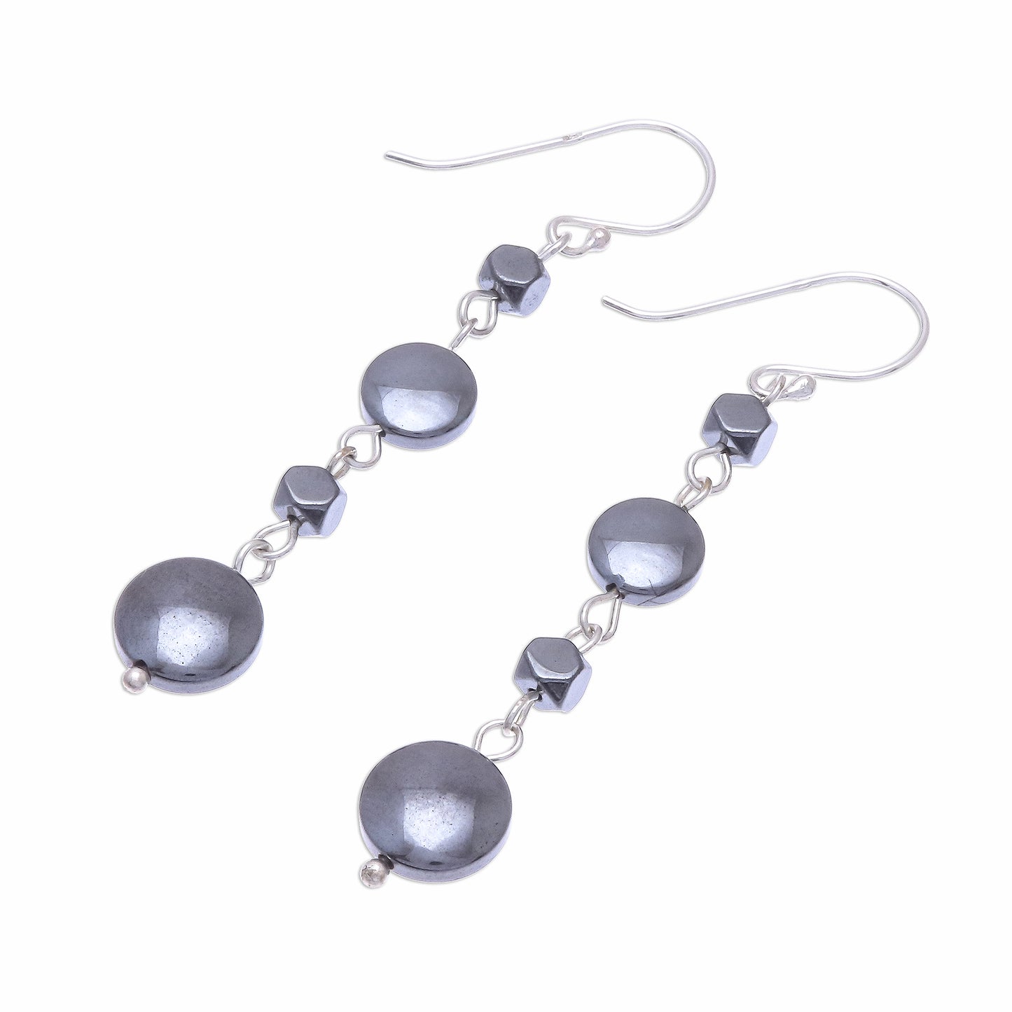 Grey Gleam Natural Hematite Dangle Earrings from Thailand