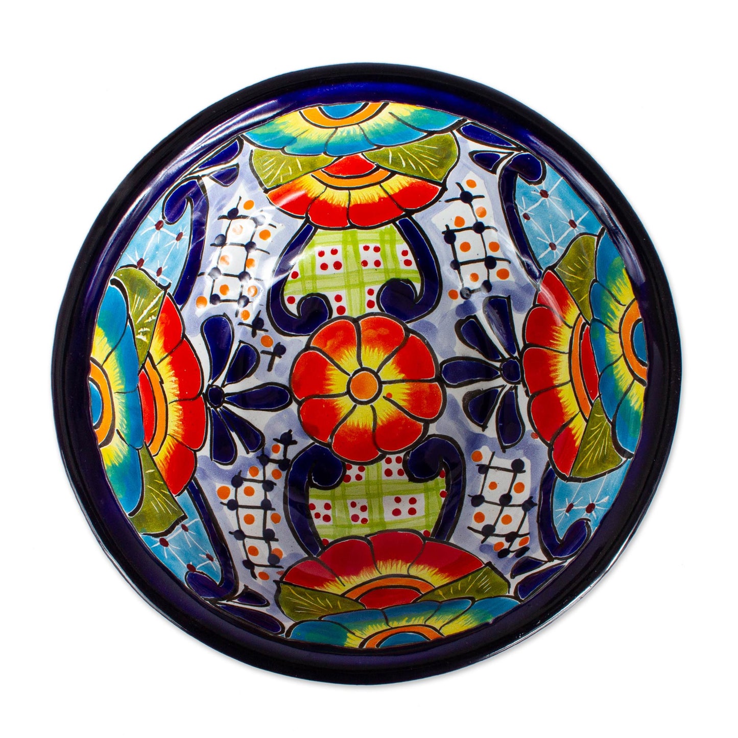 Raining Flowers Mexican Talavera Style Ceramic Snack or Serving Bowls (Pair)