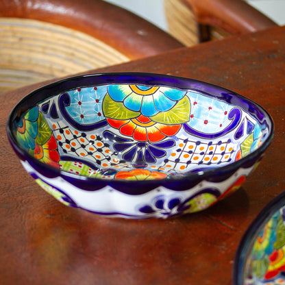 Raining Flowers Mexican Talavera Style Ceramic Serving Bowl