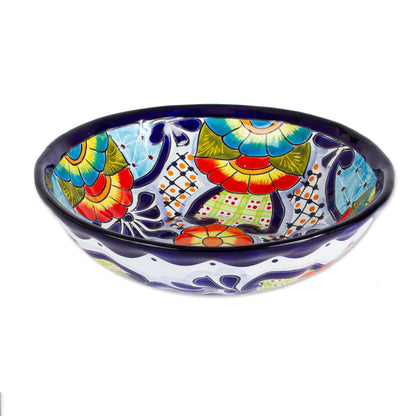 Raining Flowers Mexican Talavera Style Ceramic Serving Bowl