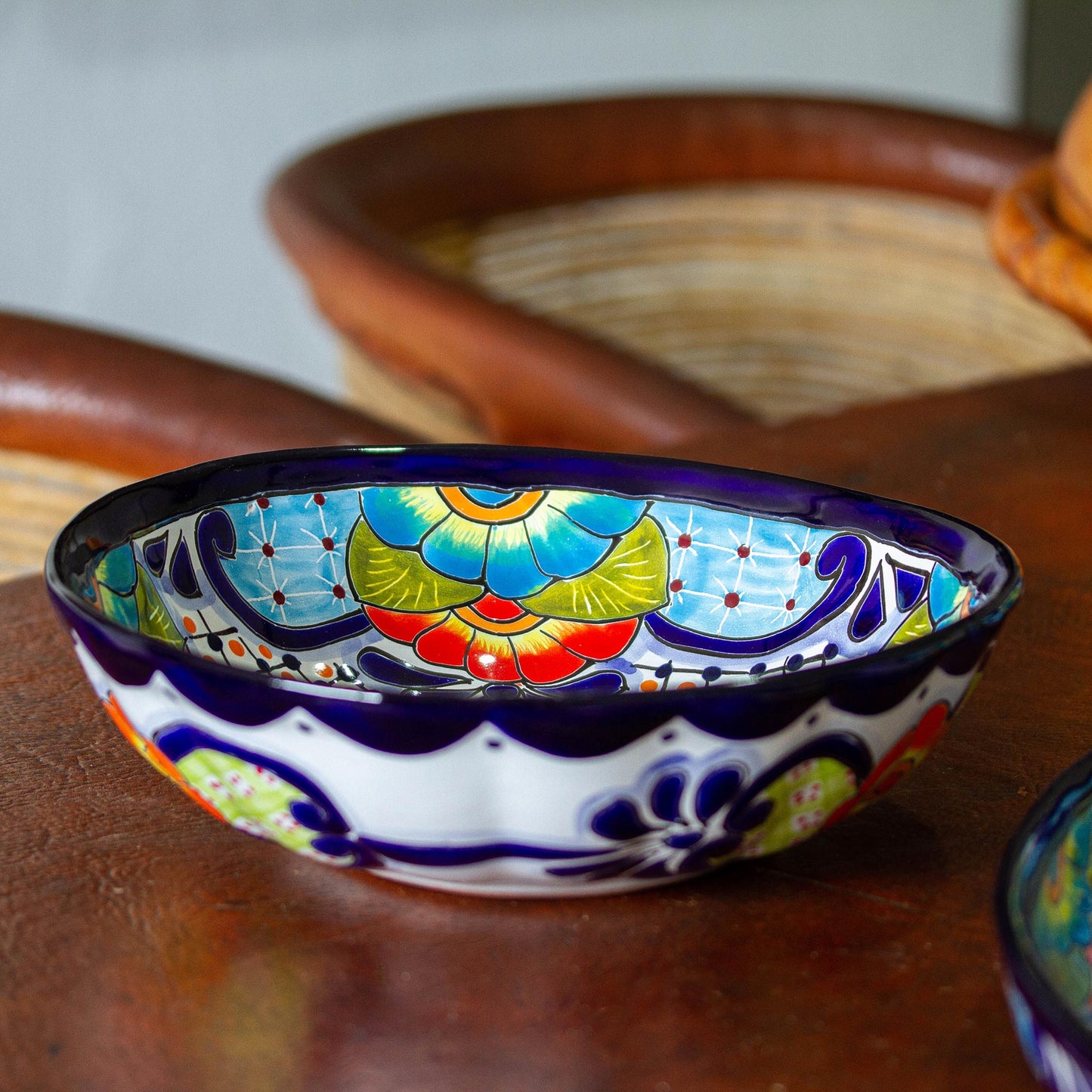 Raining Flowers Mexican Talavera Style Ceramic Serving Bowl