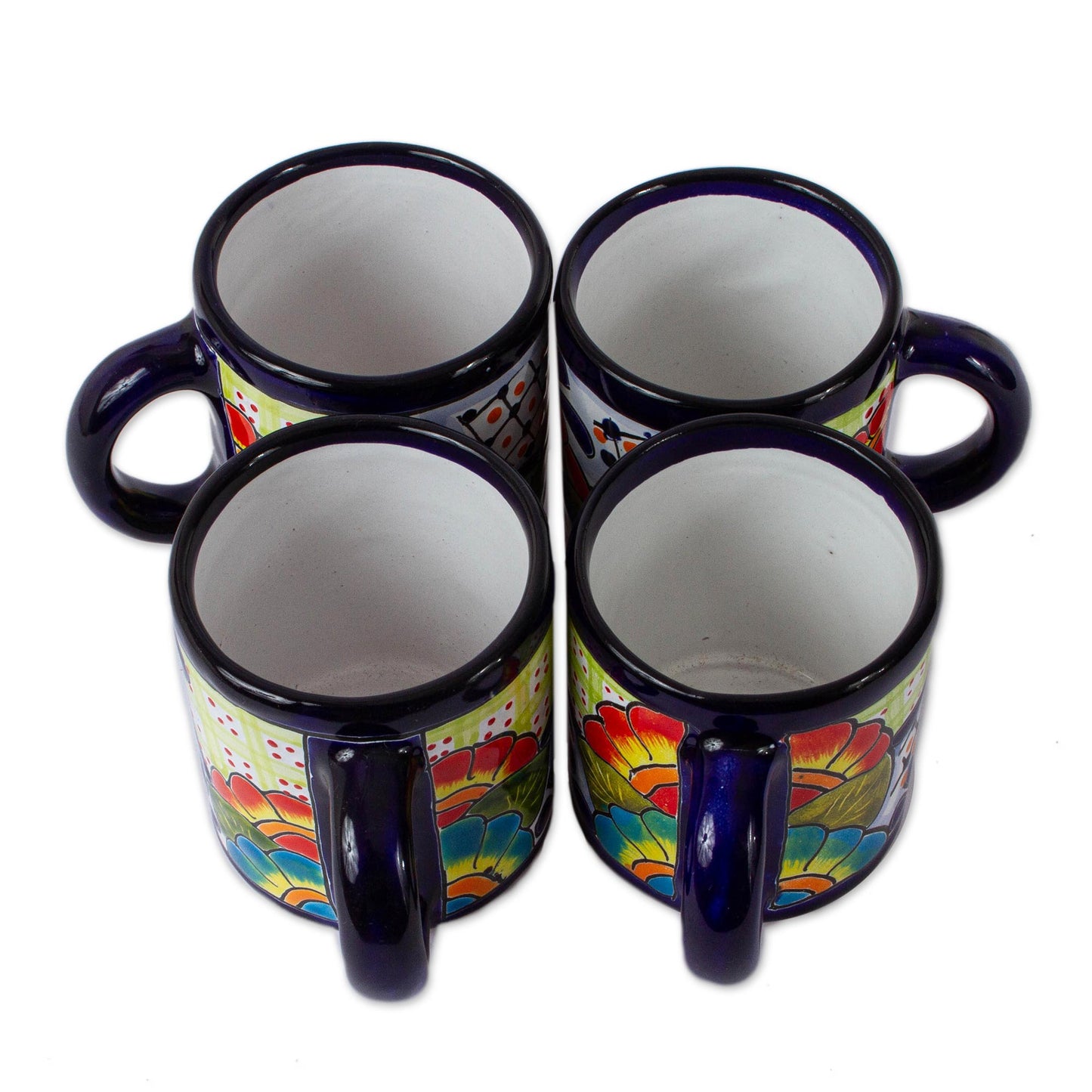 Raining Flowers Four Mexican Talavera Style Floral Ceramic Mugs