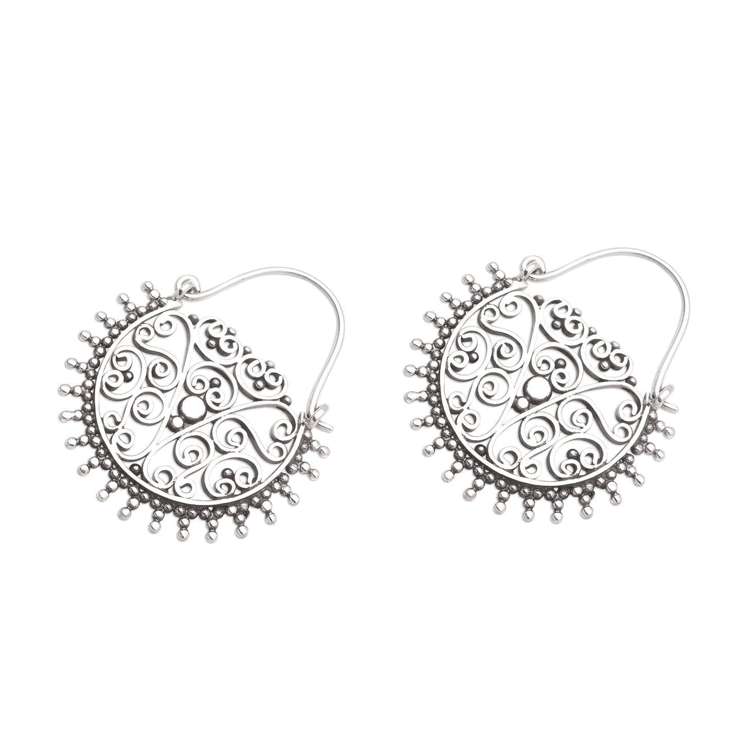 Balinese Delight Swirling Openwork Sterling Silver Hoop Earrings from Bali