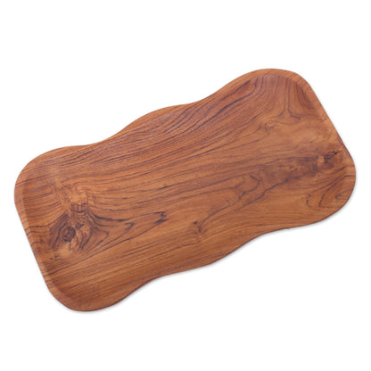 Bali Wave Wavy Teak Wood Platter Handcrafted in Bali