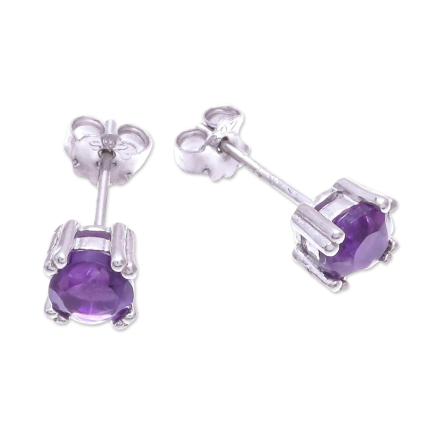 Sparkling Gems Faceted Amethyst Stud Earrings from Thailand