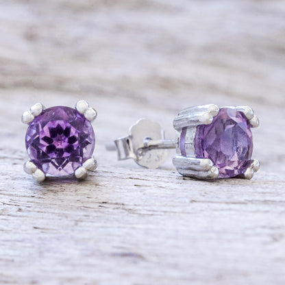 Sparkling Gems Faceted Amethyst Stud Earrings from Thailand