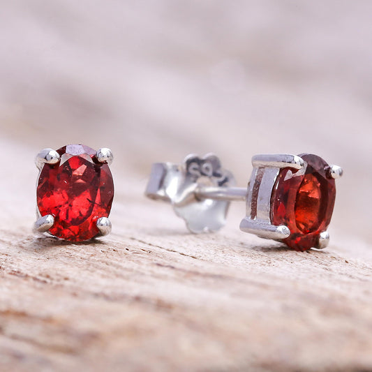 Fiery Marvel Faceted Garnet Stud Earrings from Thailand