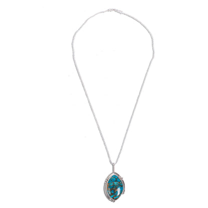 Wintry Eye Composite Turquoise and Taxco Silver Pendant Necklace