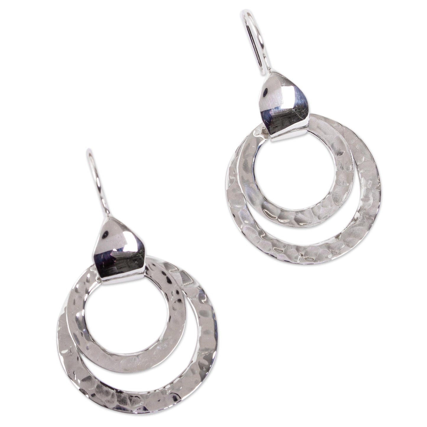 Abstract Rings Taxco Hammered Sterling Silver Dangle Earrings from Mexico