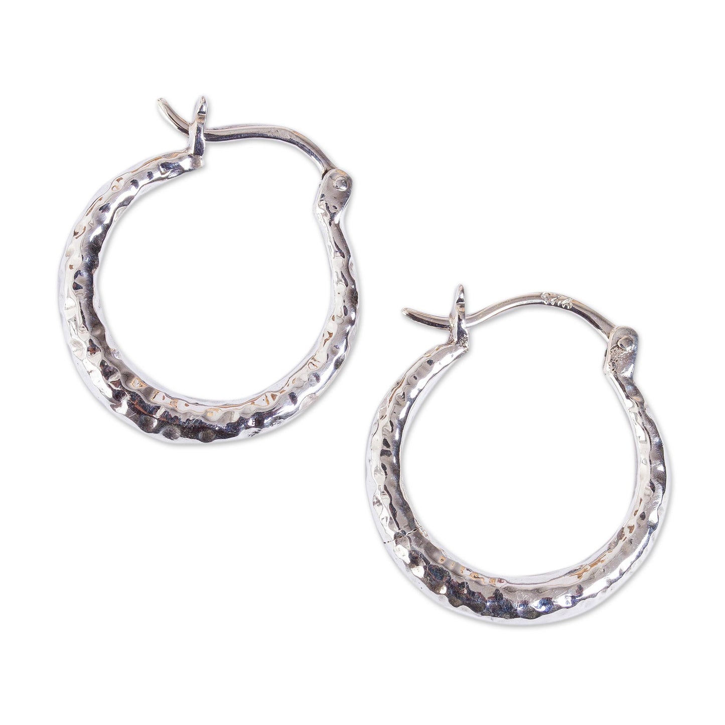 Rings of Freedom Hammered Taxco Sterling Silver Hoop Earrings from Mexico