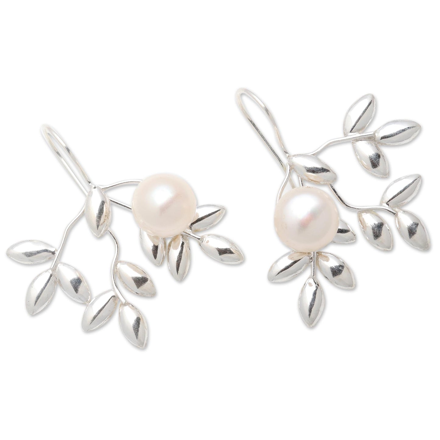 Ripe Leafy Cultured Pearl Drop Earrings from Bali