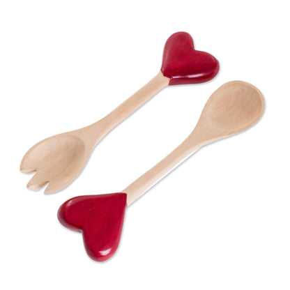 Unconditional Love Heart-Themed Wood Serving Utensils from Guatemala (Pair)