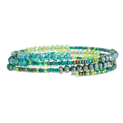 Ocean Siren Glass and Crystal Beaded Wrap Bracelet in Green