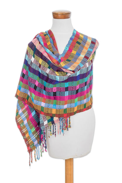 Festival of Color Artisan Crafted Colorful Cotton Shawl from Guatemala