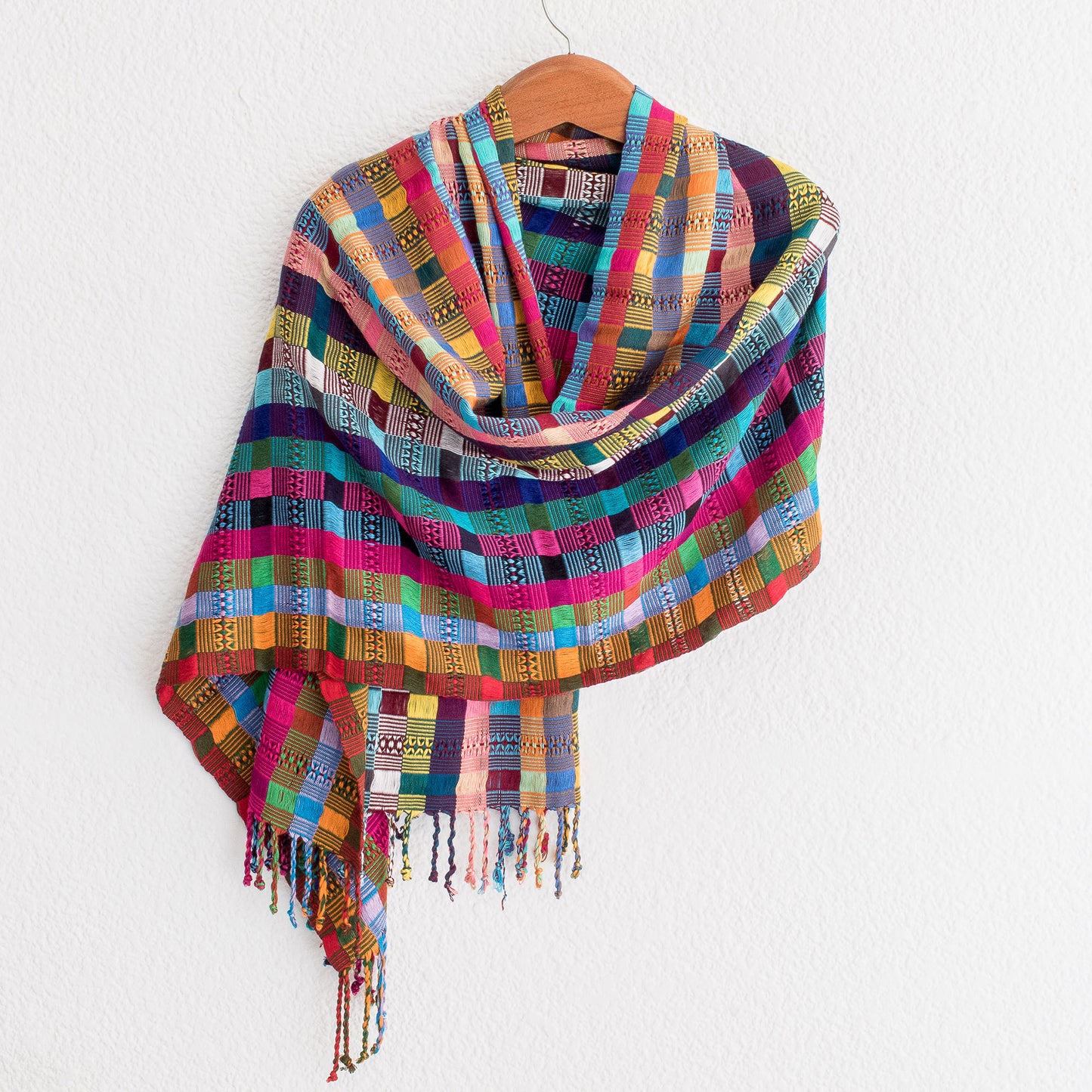 Festival of Color Artisan Crafted Colorful Cotton Shawl from Guatemala