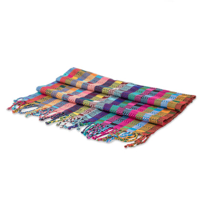 Festival of Color Artisan Crafted Colorful Cotton Shawl from Guatemala