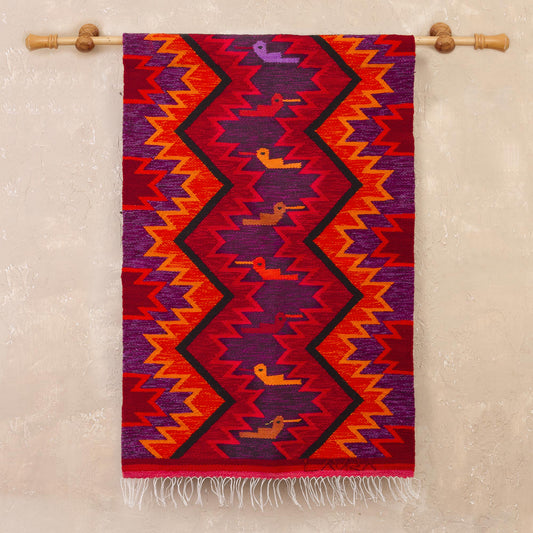 Hummingbird Geometry Hummingbird Motif Geometric Wool Tapestry from Peru