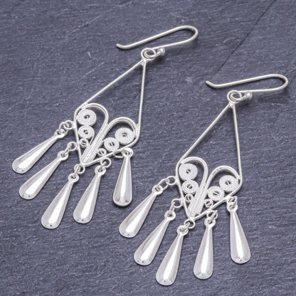 Diamond Fountains Handmade Sterling Silver Filigree Dangle Earrings