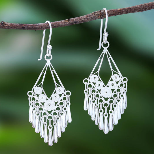 Diamond Swing Diamond-Shaped Sterling Silver Filigree Dangle Earrings