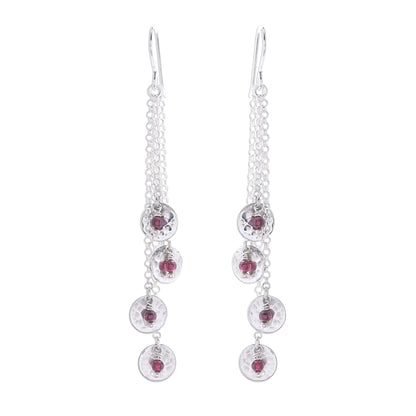 Song of Rain Circle Pattern Modern Garnet Dangle Earrings from Thailand