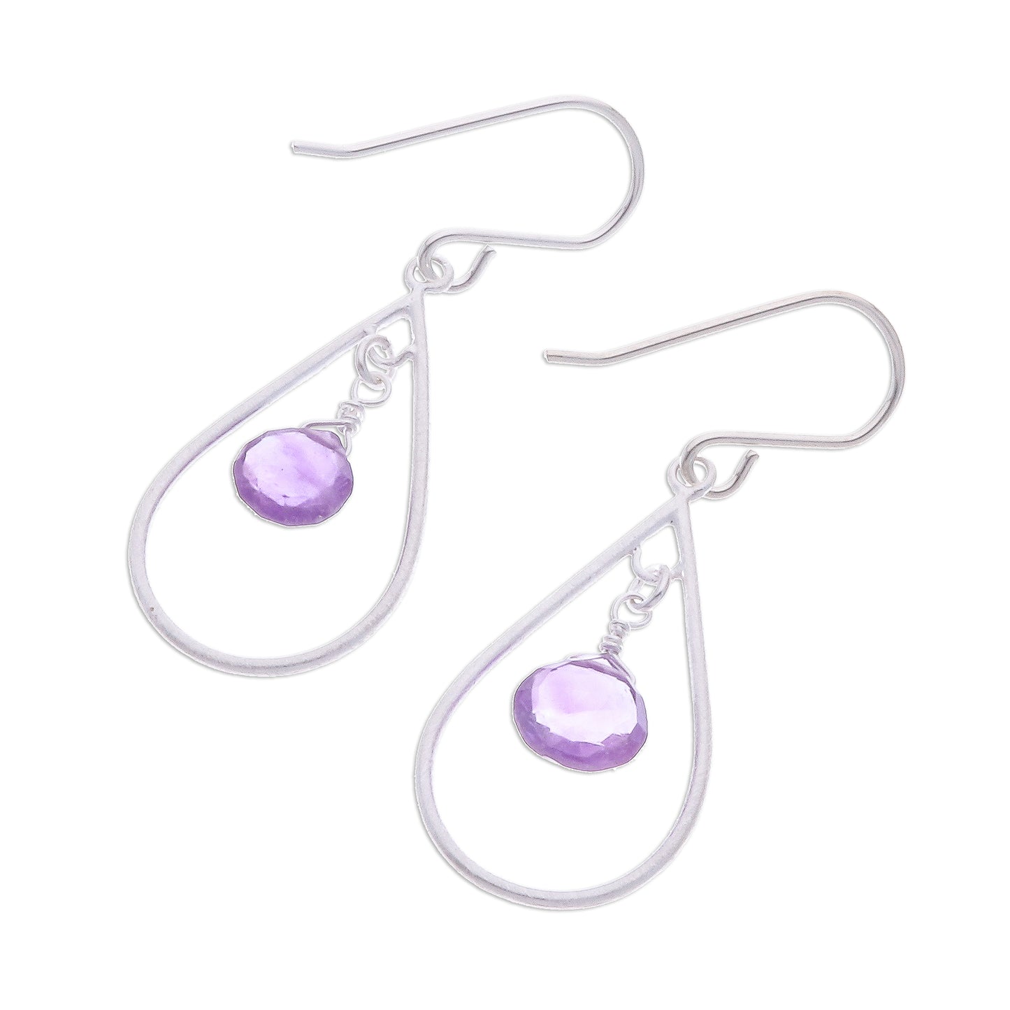 Violet Drops Drop-Shaped Faceted Amethyst Dangle Earrings from Thailand