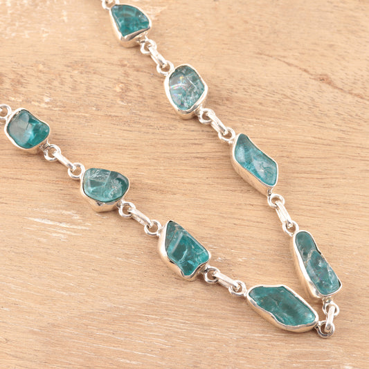 Sea Nuggets Apatite Nugget Link Necklace Crafted in India