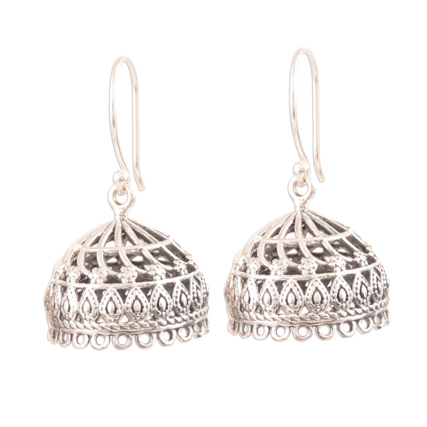 Intricate Jhumki Openwork Sterling Silver Jhumki Dangle Earrings from India