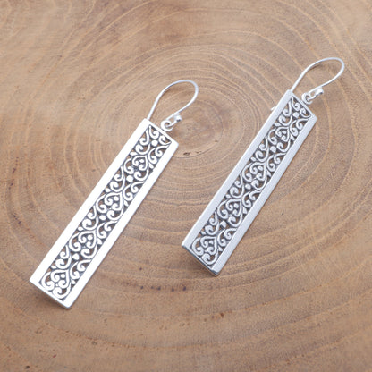 Heirloom Rectangles Rectangular Patterned Sterling Silver Dangle Earrings