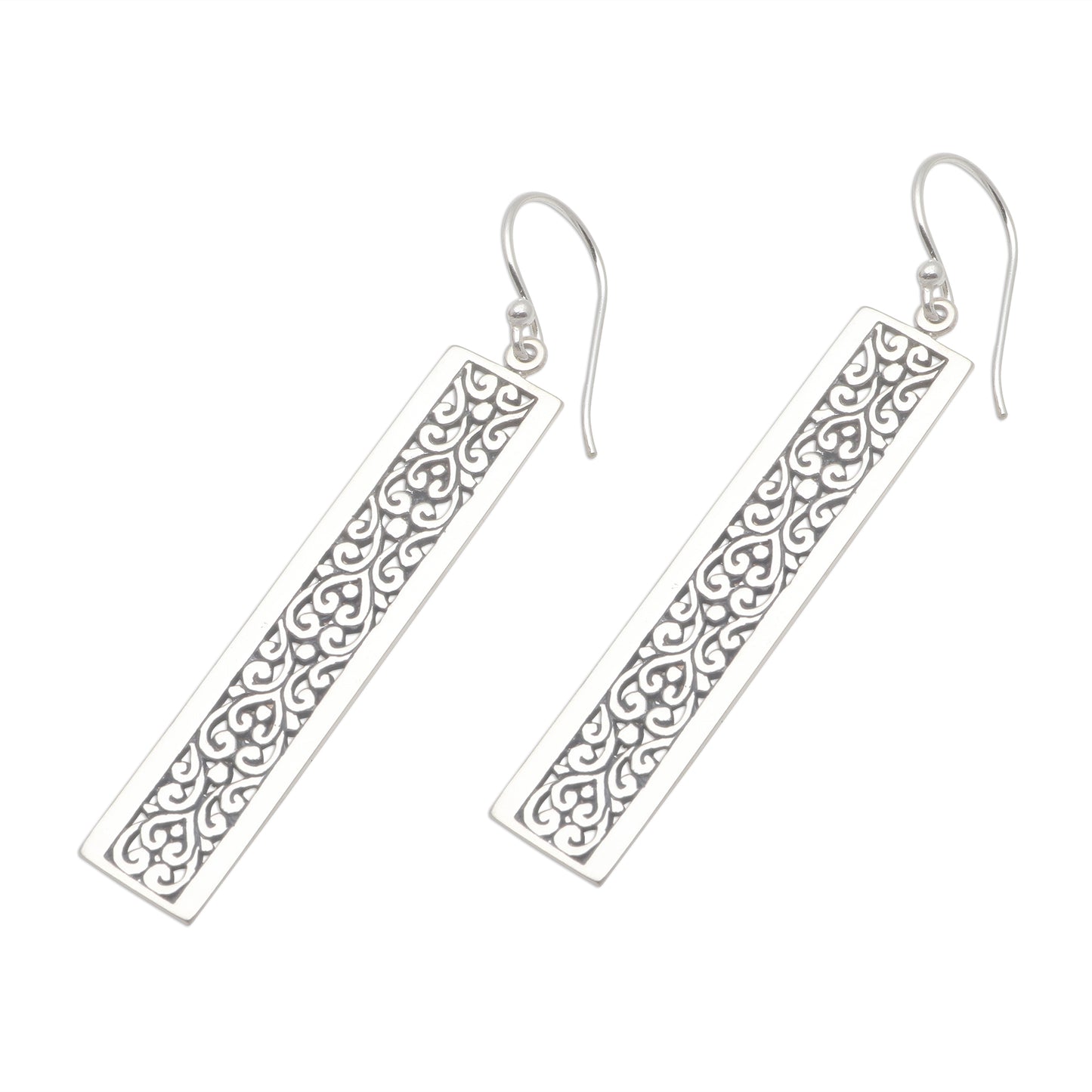 Heirloom Rectangles Rectangular Patterned Sterling Silver Dangle Earrings