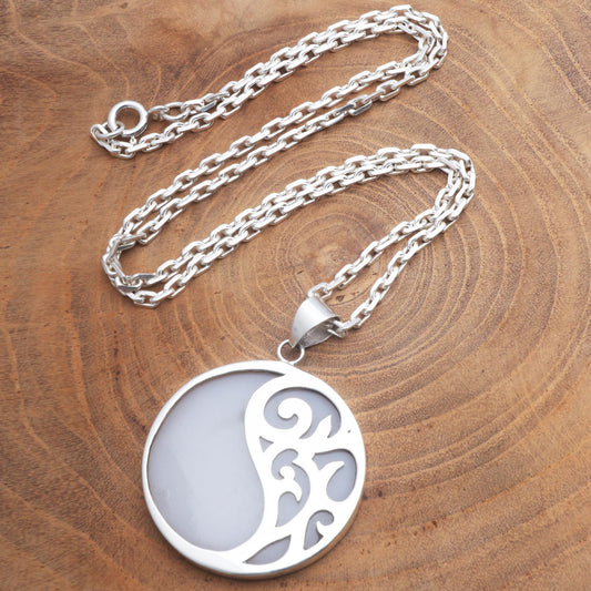 Elegant Yin and Yang Sterling Silver and Resin Pendant Necklace from Bali