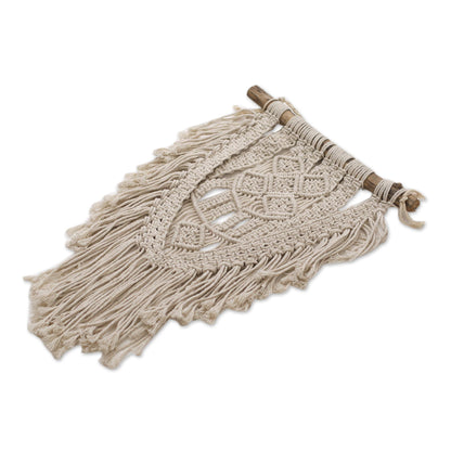 Dawn in Tegalalang Hand-Knotted Cotton Wall Hanging in Ivory from Bali