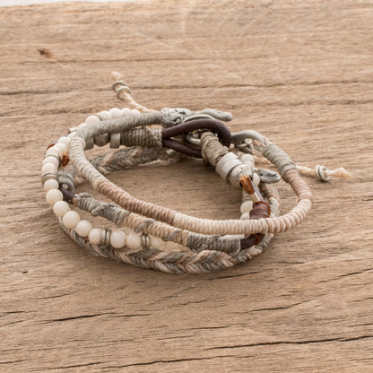 Maya Highlands Unisex Beige Macrame Bracelets (Set of 4)