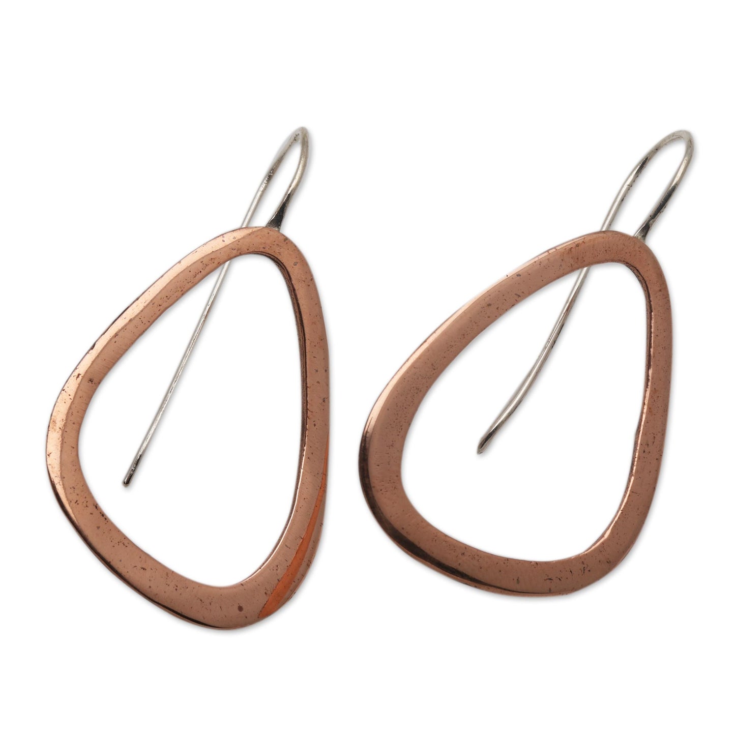 Delightful Abstraction Abstract Copper Drop Earrings with Sterling Silver Hooks