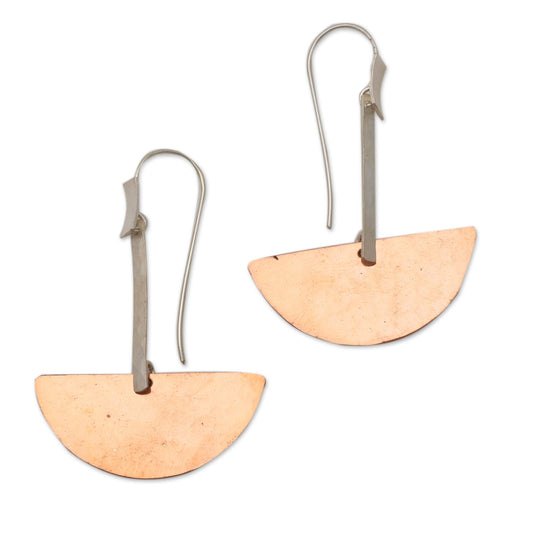 Half-Circle Modernity Modern Sterling Silver and Copper Dangle Earrings from Bali