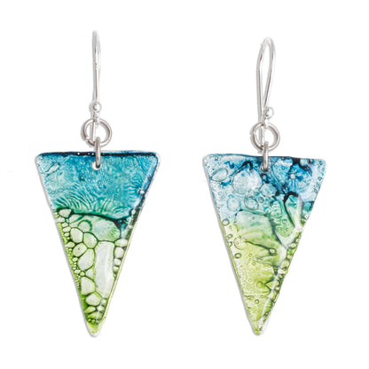 Ombre Triangles Triangular Recycled CD Dangle Earrings from Guatemala