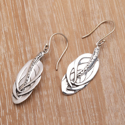 Tufted Feathers Feather-Shaped Sterling Silver Dangle Earrings from Bali