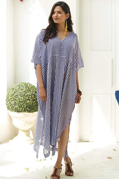 Delhi Stripe Relaxed Striped Cotton Caftan Dress