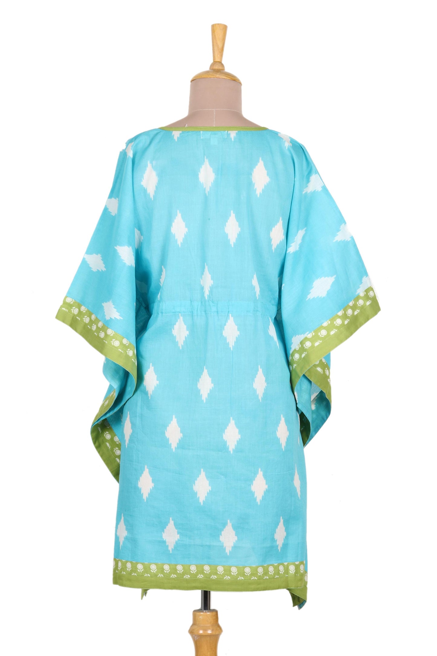 Diamonds Are Forever Screen Printed Turquoise Cotton Caftan from India