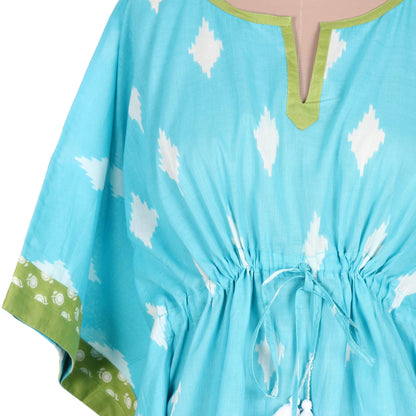 Diamonds Are Forever Screen Printed Turquoise Cotton Caftan from India