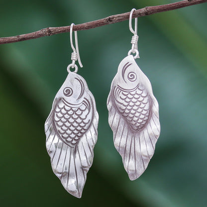 Hill Tribe Koi Thai Karen Hill Tribe Silver Koi Fish Dangle Earrings